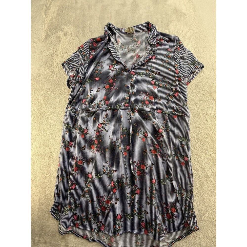 Passport striped tunic top Womens shirt size XL Floral Short Sleeve